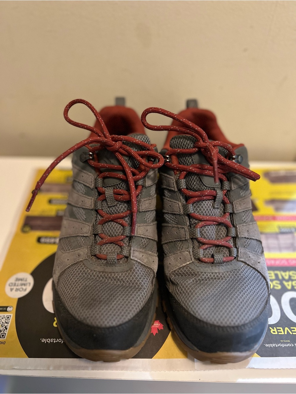 Gray Hiking Sneakers with Red Accents-size 7.5